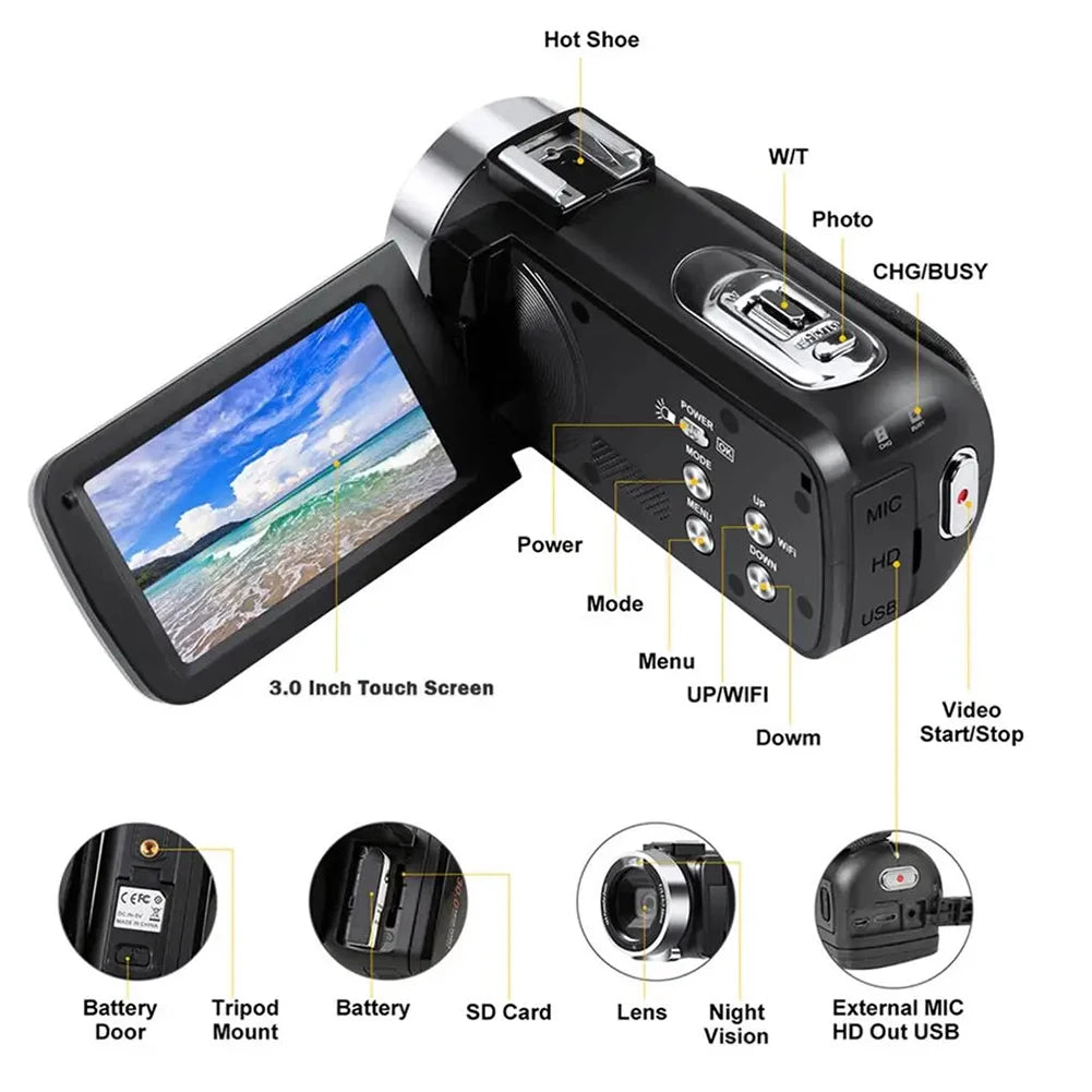 1080P Full Hd 16MP DV Camcorder Digital Video Camera  16M 16x Optical Zoom Camera for Videos Shooting Recording Camera