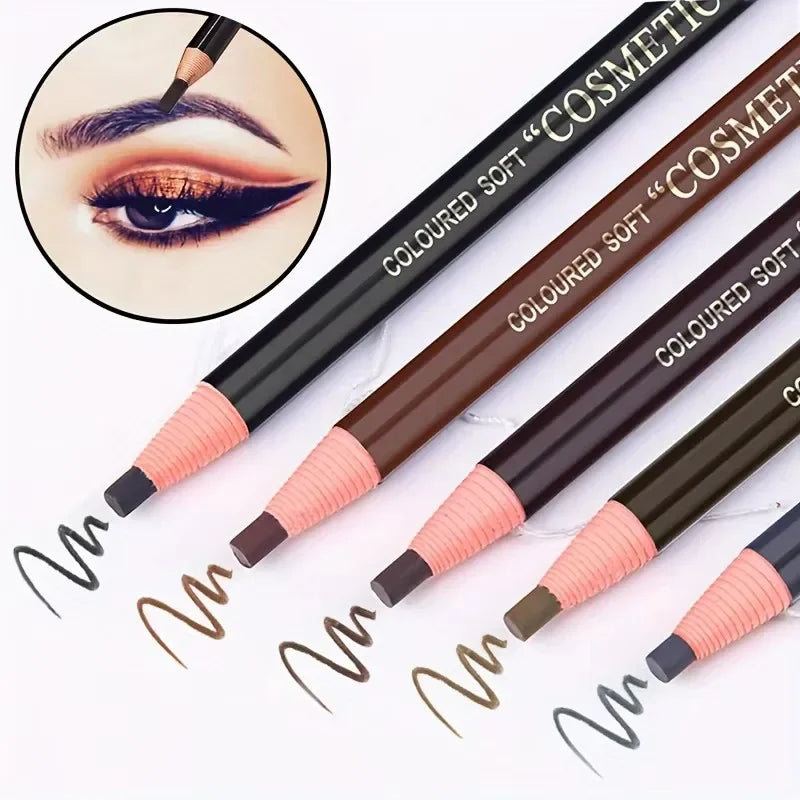 6 Colors Option Eyebrow Pencil Waterproof and Non-smudge Genuine Wood Hard Core Wholesale Wood Eyebrow Pencil Eyebrow Pen Golden