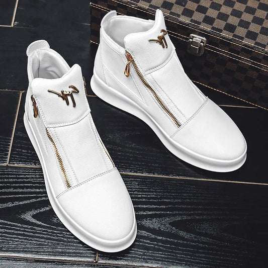 High Top Casual Shoes for Men Brand Ankle Boots Fashion White Men Skateboard Shoes Luxury Platform Sport Shoes Leather Men Boots