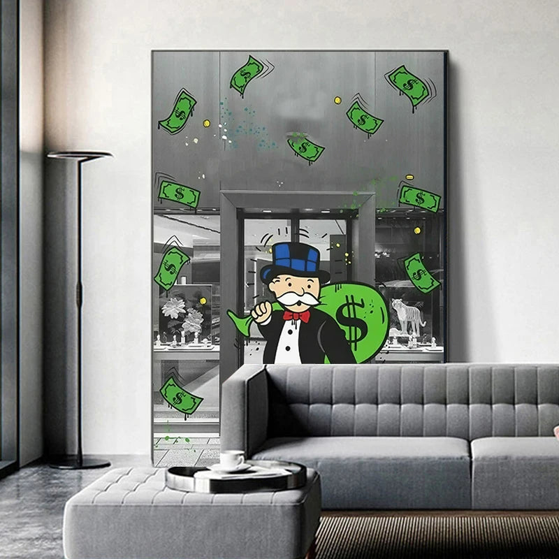 Fashion Luxury Alec Monopoly Carry Money Pop Art Posters and Prints Canvas Painting Home Living Room Decor Wall Art Pictures