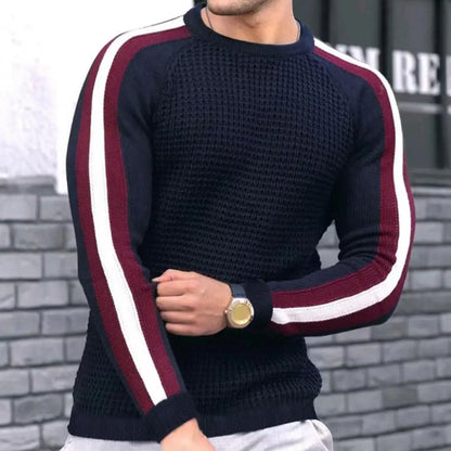 Men's Autumn Winter New Waffle Print Pullover Bottoming Shirt Male Color-blocking High-quality Casual Knitted Sweater