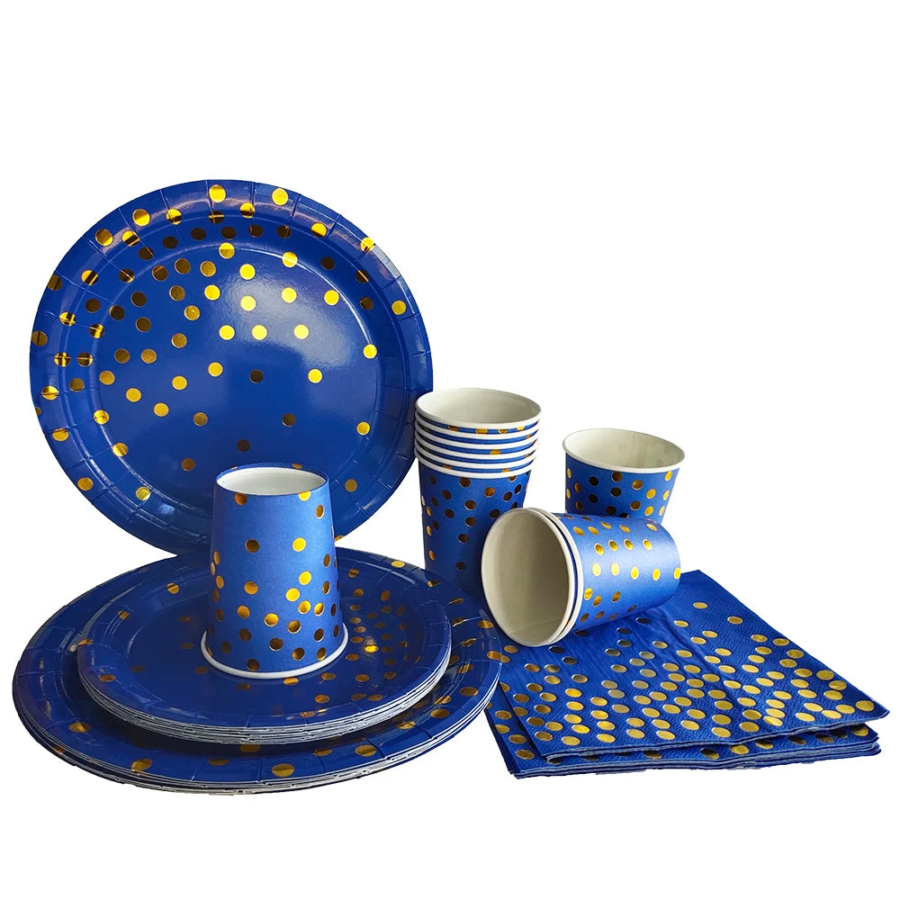 Blue Disposable Tableware Set Navy Blue Paper Plate Cups Tablecloth Straws Wedding Birthday Baby Shower Party Decorations