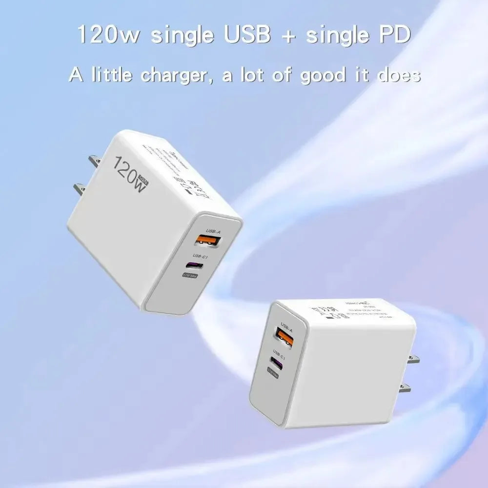 USB 120W Fast Charger Quick Charge 3.0 USB Fast Charging Phone Adapter PD Cable For Huawei Xiaomi Samsung Iphone US/EU charger