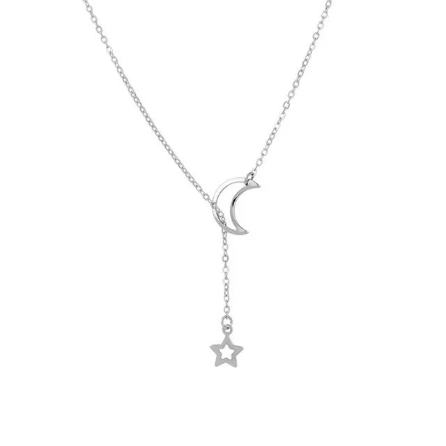 New Simple Moon Star Pendant Choker Necklace Simple Gold Color Alloy Charm Chain Collares Necklace For Women Party Jewelry