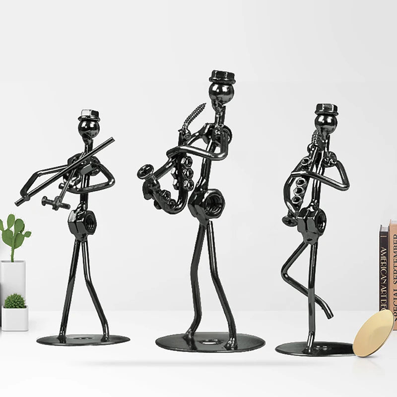 Metal Musician Guitar Player Statue Musical Instrument Little Iron Art Collectible Figurine Home Cafe Office Book Shelf Decor