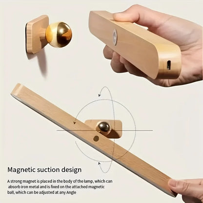 Modern Wooden LED Night Light - Touch-Controlled, Rechargeable, Wall Mount or Freestanding Lamp, Wireless LED Makeup Light