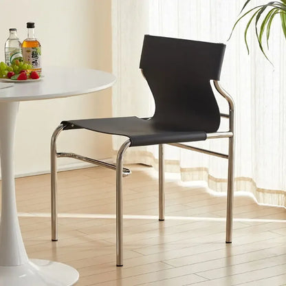 Dining Chair Stainless Steel Nordic Bauhaus Simple Modern Saddle Leather Back Negotiating Chair