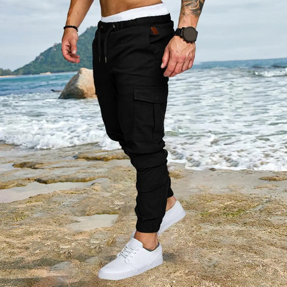 Men Cotton Pants Men's Ankle-banded Cargo Pants with Drawstring Waist Multiple Pockets for Gym Training Outdoor for Comfort