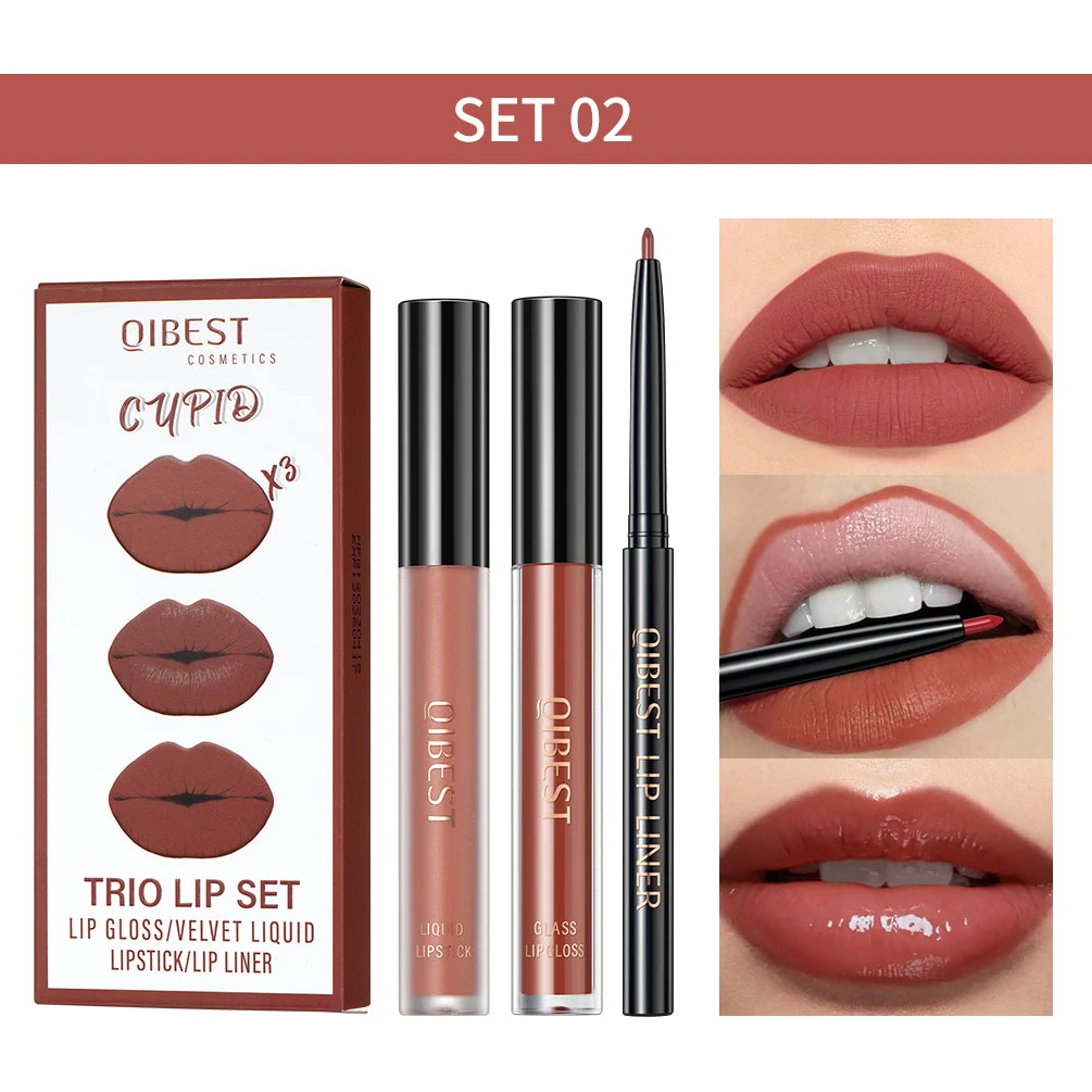 3pcs Matte Liquid Lipstick+Lip Liner Set Lip Glaze Makeup Nude Black Red Velvet Lip Gloss Long Lasting Lip Tint Cosmetics Kits