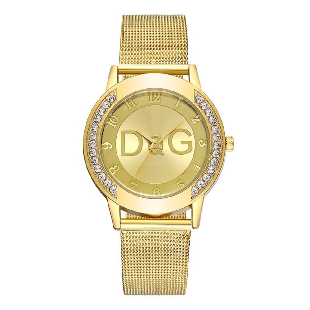 Fashion DQG Brand Starry Sky Diamond encrusted Women's Quartz Watch Casual Stainless Steel Gold Mesh Strap Women's Dress Watches