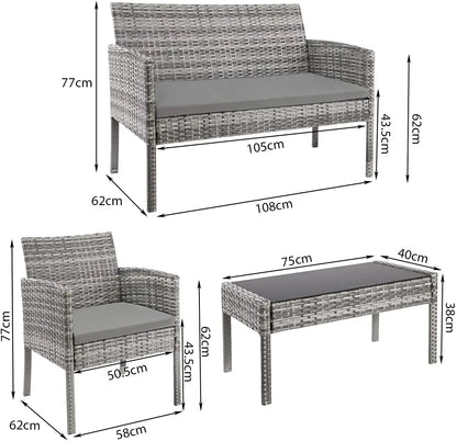 4 Piece Outdoor Garden Lounge Set with Cushion Garden Sofa Set Garden Furniture Sets for Patio Terrace Rattan Furniture