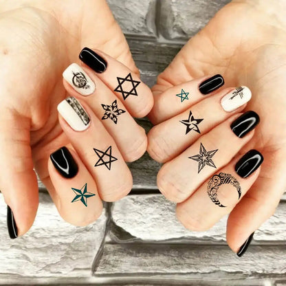 15 Sheets Small Temporary Tattoos For Kids Women Men Finger Fake Tattoo Stickers Letter infinity Star Moon Black Tatoos Paste