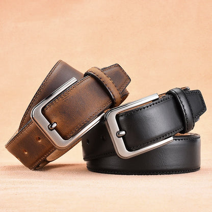 Luxury Men Vintage Cowhide Belt High Quality Male Fashion 100% Genuine Leather Waist Belt Alloy Buckle Tip Grain Leather Strap