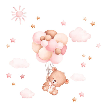 1Pc Cartoon Cute Balloon Bear Furniture Wall Sticker Kids Room Home Decoration for Baby Room Decor Girls Bedroom Living Room DIY