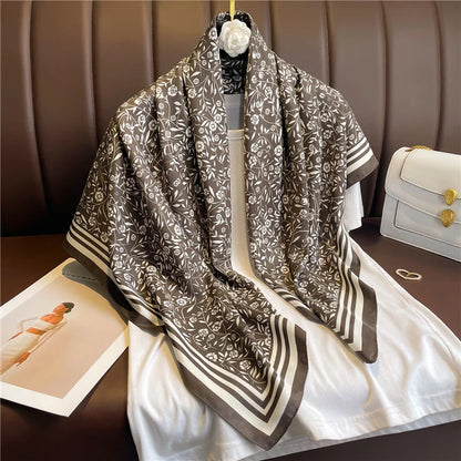 90*90Cm Square Scarf Twill Silk Feeling Women Head Shawls and Wraps Luxury Hair Tree Print Neck Scarves Hijab Bandana Pashmina