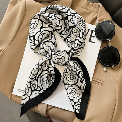 Luxury Brand Silk Square Plaid Scarf Women Satin Neck Hair Tie Band Soft work neckerchife 2021 NEW Hijab Head Female Foulard