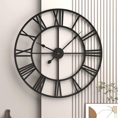 Modern 3D Large Wall Clocks Roman Numerals Retro Round Metal Iron Accurate Silent Nordic Hanging Ornament Living Room Decoration