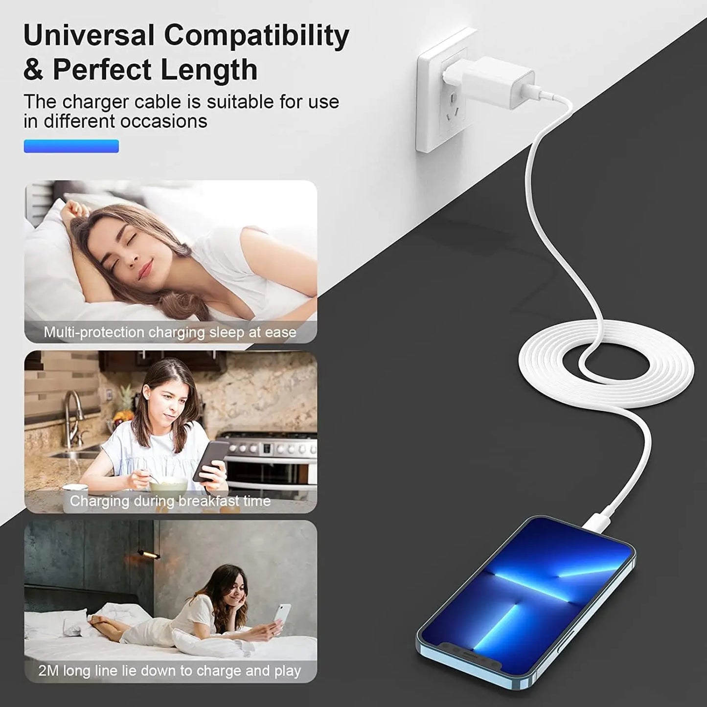 35W PD EU Fast Wall Charger Cable for iPhone 11 12 13 mini 14 Pro Max X XR XS 8 Plus 2m Rapid Charging Cable USB-C Power Adapter