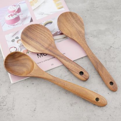 Reusable Natural Wood Cooking Utensil Set Spatula Soup Spoon Brush Ladle Pasta Colander Non-stick Cookware Home Kitchen Tool Kit