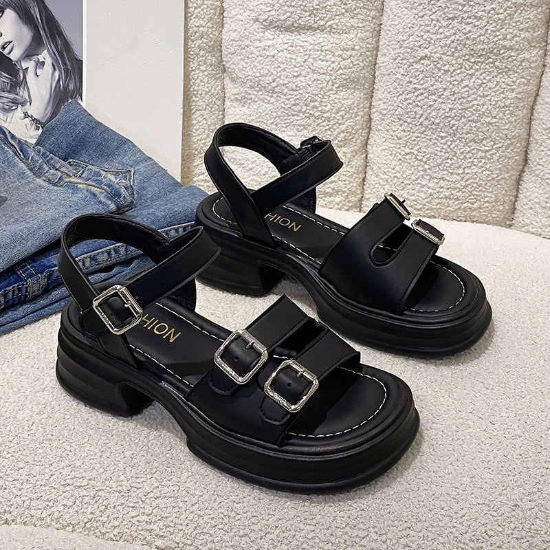 2024 Women Sandals Beach Shoes for Women Summer Heels All-Match Med Clogs Wedge Sandalen Girls Medium Platform Sandalen Outsid