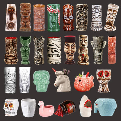 Hawaii Ceramic Tiki Mug Creative Cocktail Cup Easter Island Tiki Mugs Halloween Gift for Bar Tool