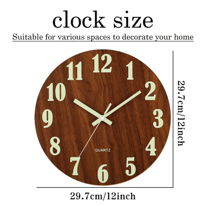 12 Inch Luminous Wall Clock Wood Silent light in dark night Nordic Fashion Wall Clock Non Ticking Clock With Night Light