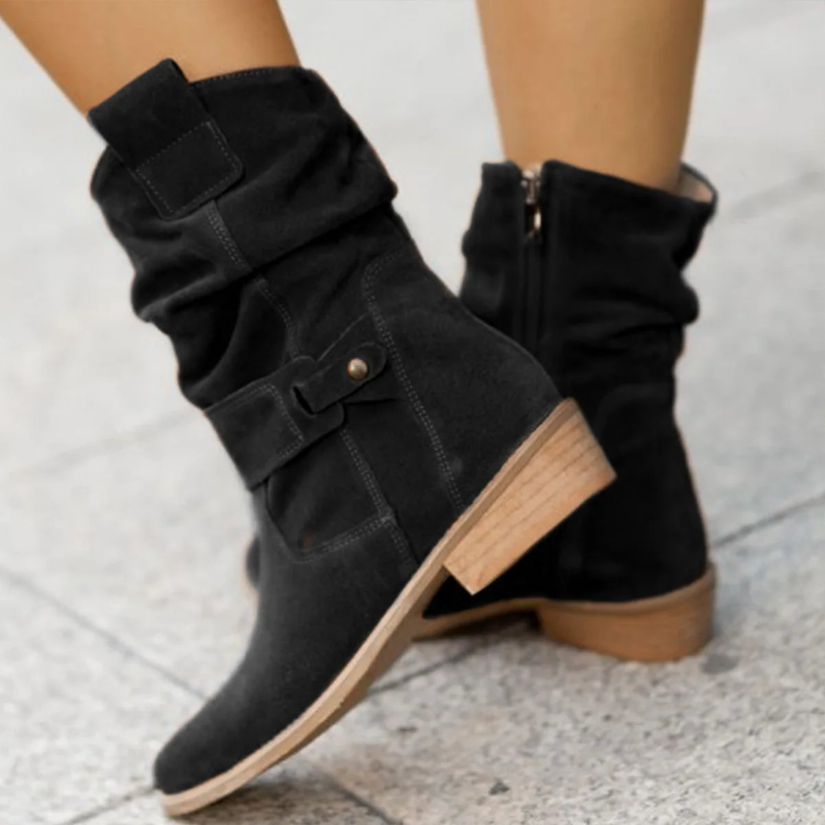 Women Ankle Boots Winter Fashion  Low Heel Suede Female Shoes Classic Brown Black Lightweight Soft Comfortable Plataforma Mujer