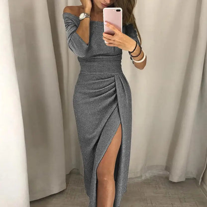 2024 Shiny Vintage Translucent Women Dress Pleated Bodycon Dress Sexy High Waist Lady Split Evening Dresses Elegant Party Dress