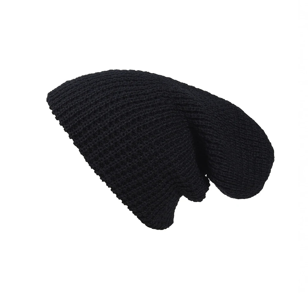 Men Women Beanie Knit Crochet Black Gray Hat Autumn Winter Soft Warm Loose Cap Skull Ski Hat Dance Bonnet Casual Fashion Cap