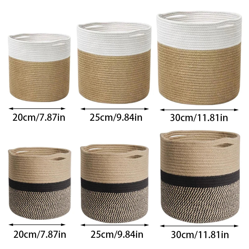 Handmade Cotton Rope Woven Baskets Flower Pot Holder Kids Toys Clothes Sundries Storage Bag Laundry Basket Foldable Home Decor