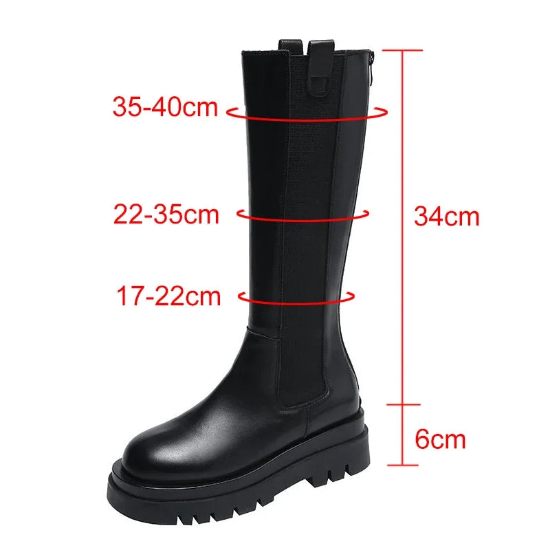 Women High Boots Fashion Woman Non-slip Waterproof Winter Zipper PU Leather Knee High Boots Women Chunky Platform Long Boots