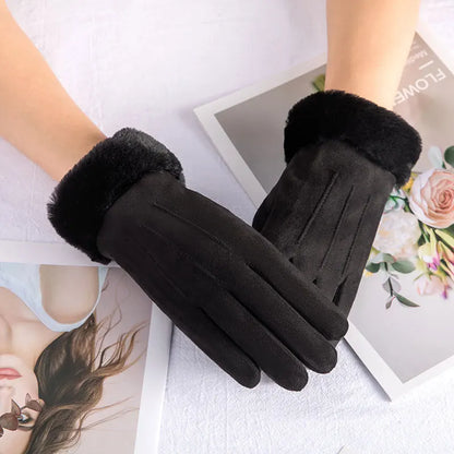 Women Winter Gloves Warm Screen Women's Fur Gloves Full Finger Mittens Glove Driving Windproof Gants Hiver Femme Guantes