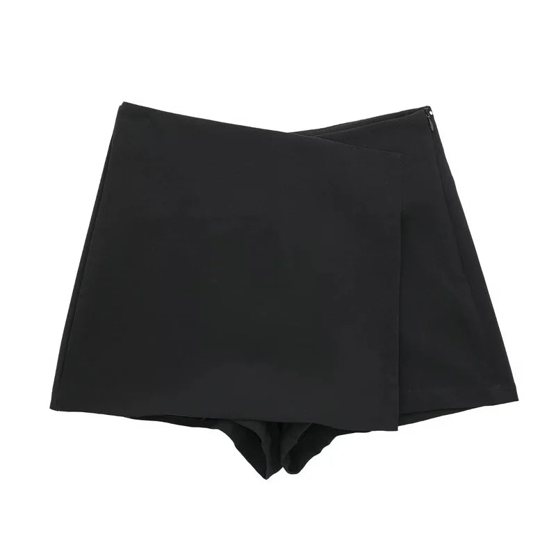 TRAF 2024 Asymmetric Skort For Women Black High Waist Mini Skirt Shorts Women Casual Bermuda Shorts Woman Summer Skirt Shorts