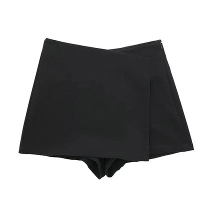 TRAF 2024 Asymmetric Skort For Women Black High Waist Mini Skirt Shorts Women Casual Bermuda Shorts Woman Summer Skirt Shorts