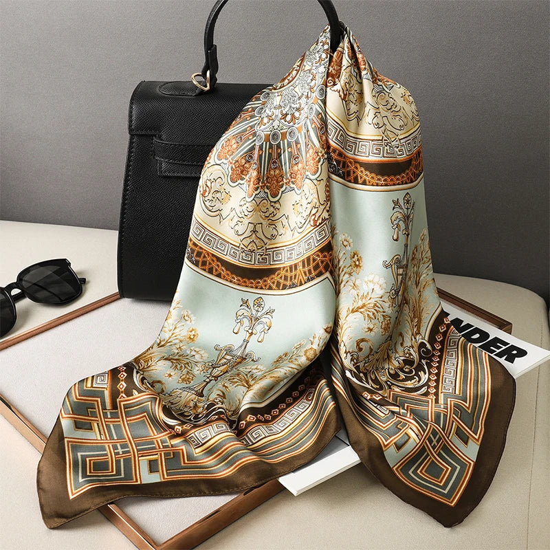 Luxury Brand Silk Square Plaid Scarf Women Satin Neck Hair Tie Band Soft work neckerchife 2021 NEW Hijab Head Female Foulard