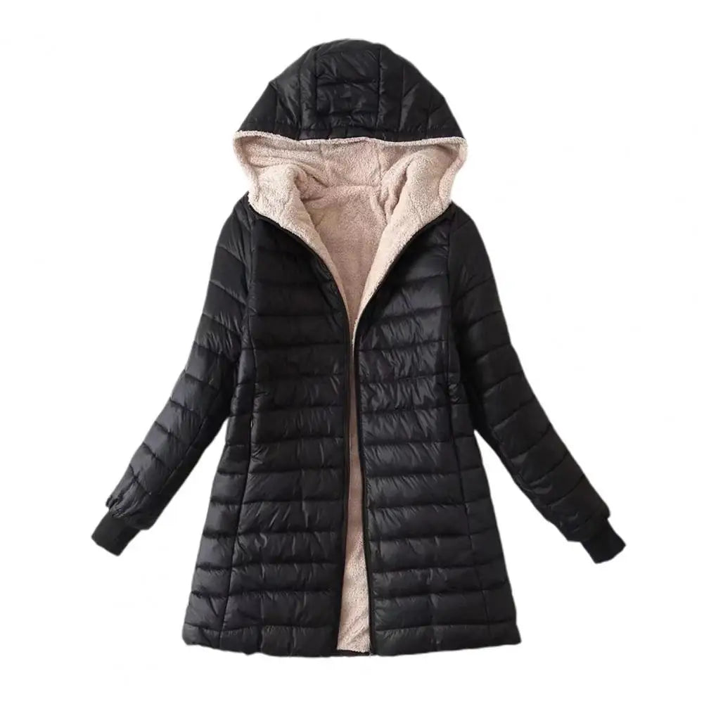 Plush Lining Women Parkas Autumn Winter Women Cotton Jacket Padded Casual Slim Coat Emboridery Hooded Parkas Women Jacket Coat