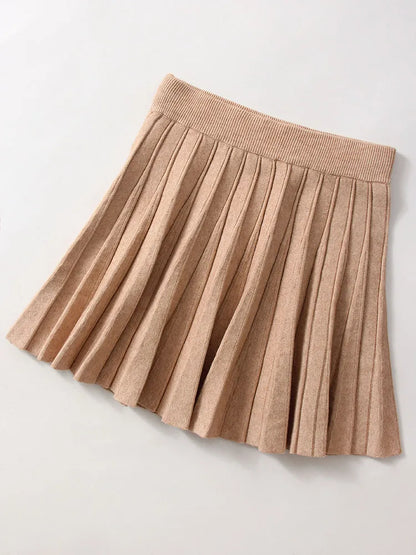 Knit Pleated Mini Skirt White For Women Spring A Line Short Skirt Woman Elastic Waist Women Knitted Black Mini Pleated Skirt