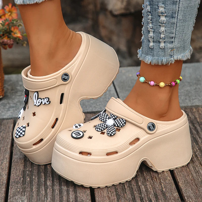 Women Chunky Platform Sandals 2024 Summer Soft Thick Sole Diy Clogs Garden Shoes Woman Closed Toe Non-Slip Beach Slides Sandals