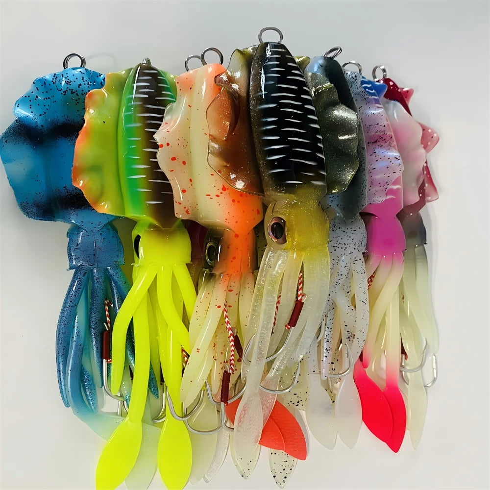 ZUKIBO Soft Squid Bait Fishing Trolling Lure Octopus Head Jigs 60g Luminous UV Squid Jig for Deep Sea Boat Fishing Wobblers Bait