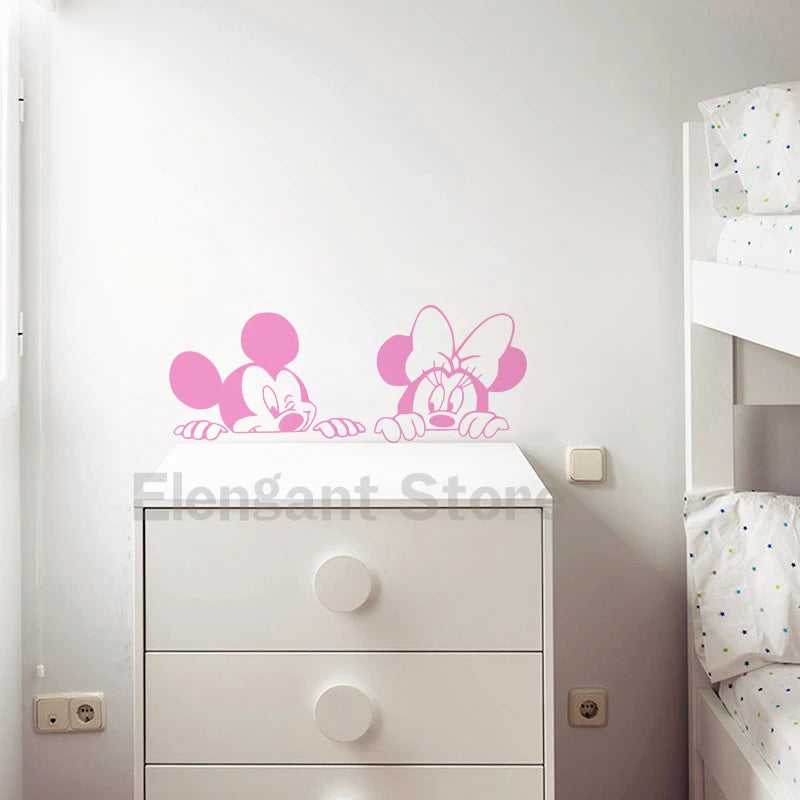 Cartoon Mickey Minnie Mouse Vinyl Wall Sticker Baby Room Home Decoration Car Laptop Cabinet Decals Mural DIY Stickers Decor