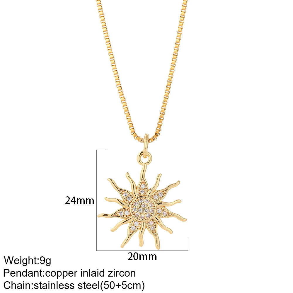 Heart Evil Blue Eye Sun Necklace for Women Cute Dog Bee Elephant Gold Color Pendant Woman's Collars Long Stainless Steel Chains