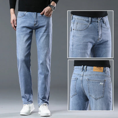 2024  Men's Workwear Jeans Classic Stretch Fabrics Loose Straight-leg Trousers Casual All-match Denim Pants Male