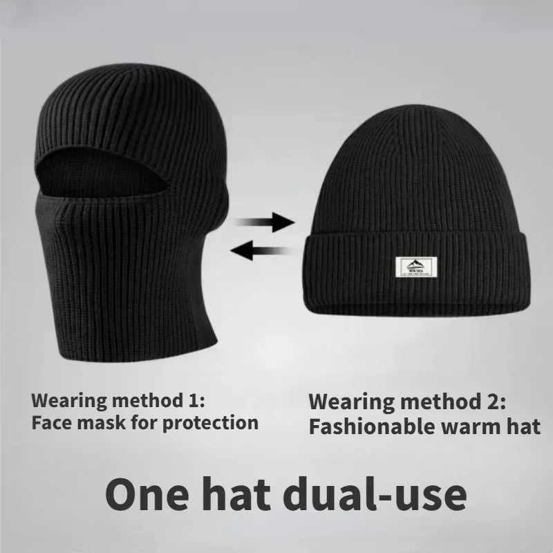 2In1 Mask Beanies Men Winter Balaclava Hat Knitted Hats Full Face Ski Bonnet Tactical Cycling Earmuffs Cap Knitted