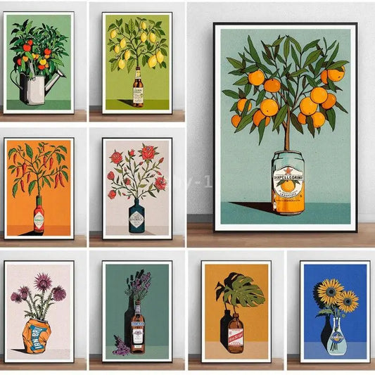 Modern Citrus Wall Art  Lemon  Orange Prints on Canvas for Dining Room  Home Decor