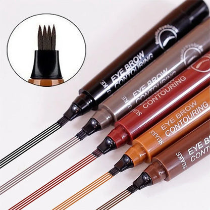 4 Splitted Head Eyebrow Pencil Long Last Smudge Proof Waterproof Sweat Proof High Pigmented Easy Applying Liquid Eyebrow Pencil