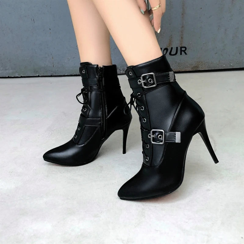 Fashion Ankle Boots For Women Hot 2024 Sexy Women's Ankle Boots Autumn Winter Buckle High Heel Lace Up Short Shoes Large Size