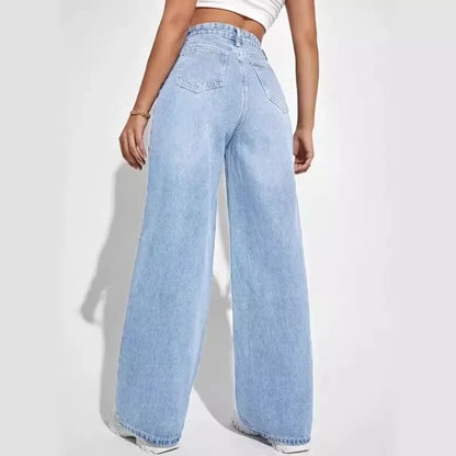 Women Jeans Denim Y2k Pants Wide Leg Long Pant High Waist Loose Casual Mom Straight Trousers Elegant Splice Autumn Winter