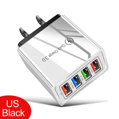 4 Ports USB Charger Quick Charge 3.0 Wall Charger Fast Charging For iPhone 15 14 Samsung Xiaomi EU/US Plug Phone Charger Adapter