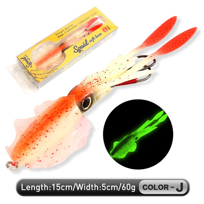 ZUKIBO Soft Squid Bait Fishing Trolling Lure Octopus Head Jigs 60g Luminous UV Squid Jig for Deep Sea Boat Fishing Wobblers Bait