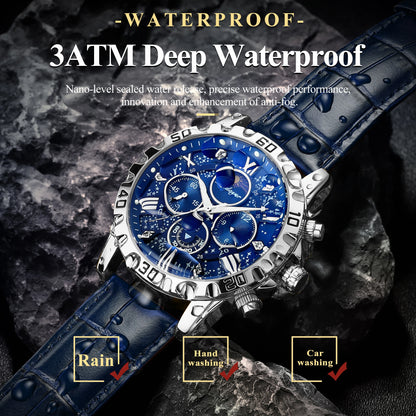 POEDAGAR Luxury Man Watch Waterproof Luminous Chronograph Watch For Men Military High Quality Leather Quartz Men's Watches Reloj